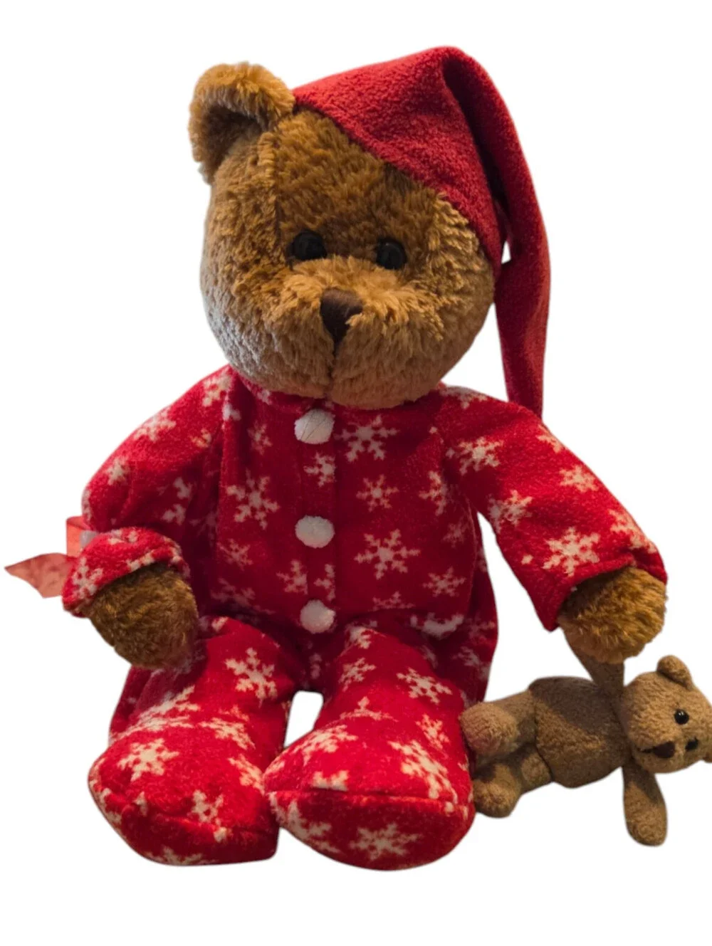 Vintage Galerie Plust Stuffed Animal Teddy Bear in Christmas Pajamas Red Tan